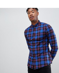 ASOS DESIGN Tall Stretch Slim Check Shirt In Black And Blue