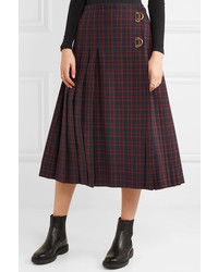 Burberry Pleated Checked Wool Skirt