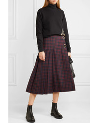 Burberry Pleated Checked Wool Skirt