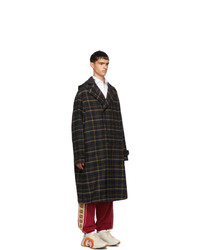 Gucci Blue And Yellow Check Hooded Coat