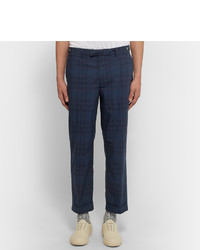Beams Plus Cropped Checked Cotton Blend Trousers