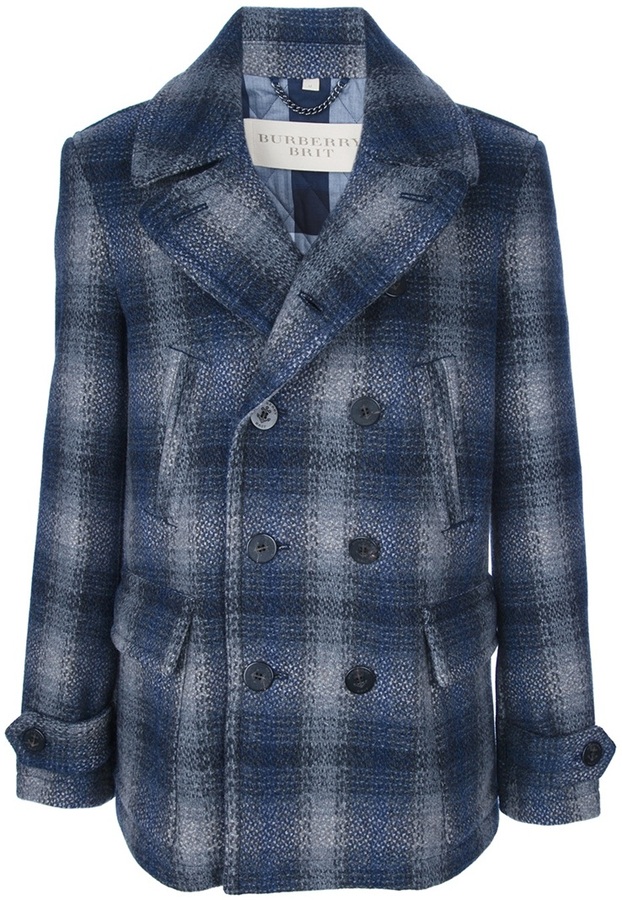 Stærk vind bande vogn Burberry Brit Checked Pea Coat, $1,360 | farfetch.com | Lookastic
