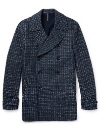 Incotex Checked Double Breasted Wool Blend Peacoat