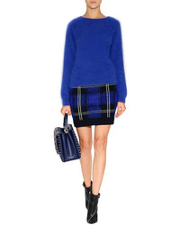 Milly Wool Blend Plaid Skirt In Blackivory
