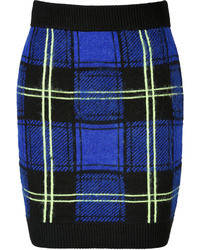 Milly Wool Blend Plaid Skirt In Blackivory