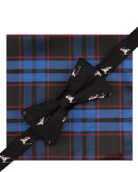 Tommy Hilfiger Black Polar Bear Bow Tie Tartan Pocket Square Set