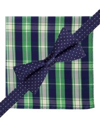 Tommy Hilfiger Navy Dot Bow Tie Tartan Pocket Square Set