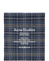 Acne Studios Blue And Beige Checked Logo Scarf