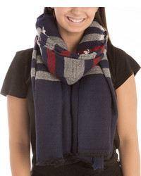 Navy Plaid Accent Scarf