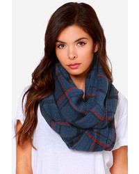 Put In Print Navy Blue Plaid Infinity Scarf