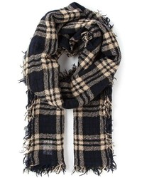Y's Check Pattern Fringed Scarf