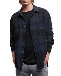 John Varvatos Cole Regular Fit Seersucker Button Up Shirt In Twilight Blue At Nordstrom