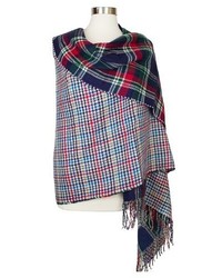 Oversized Reversible Plaid Blanket Wrap Scarf Blue And Green