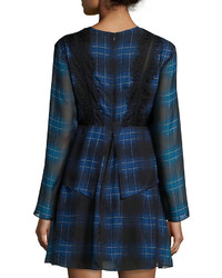 Thakoon Addition Tiered Plaid Silk Lace Dress Blue Multi