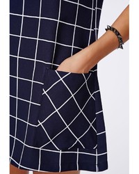 Missguided Reed Boxy Grid Check Shift Dress Navy