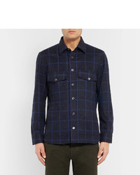 Isaia Checked Wool And Cashmere Blend Shirt