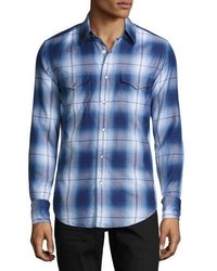 Tom Ford Plaid Western Cotton Shirt Blue