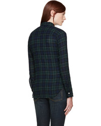 R 13 R13 Navy Plaid Slim Boy Raw Shirt