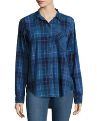 Current/Elliott The Modern Prep School Shirt In Windowpane Check Blue