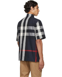 Burberry Navy Cotton Check Short Sleeve Shirt