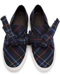 Cédric Charlier Navy Plaid Bow Slip On Sneakers