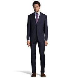 Z Zegna Navy Plaid Wool 2 Button Suit With Flat Front Pants