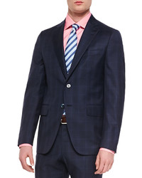 Isaia Plaid Two Piece Suit Navy