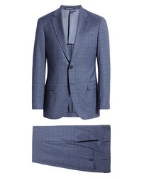 Emporio Armani Plaid Wool Suit In Solid Medium Blue At Nordstrom