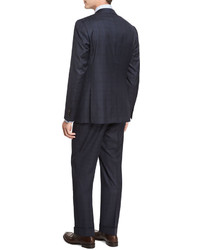 Isaia Tonal Plaid Two Piece Suit Navy