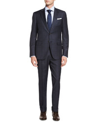 Isaia Tonal Plaid Two Piece Suit Navy
