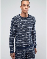 Asos Textured Check Sweater In Navy
