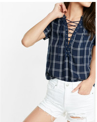 Express Plaid Lace Up Tee