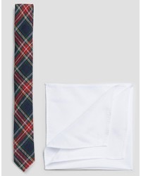 Asos Plaid Tie With White Pocket Square Pack