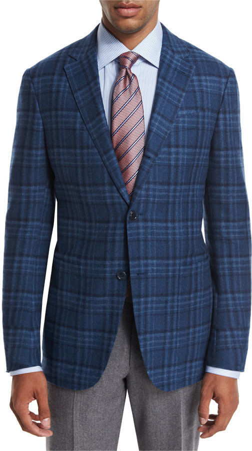 Ermenegildo Zegna Plaid Wool Cashmere Sport Coat Tealblue, $1,122 