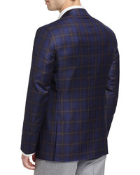 Canali Plaid Wool Two Button Sport Coat Navybrown