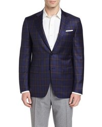 Canali Plaid Wool Two Button Sport Coat Navybrown