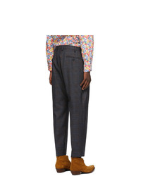 4SDESIGNS Navy Wool Check Triple Pleat Trousers