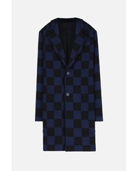 Navy Plaid Wool Coat