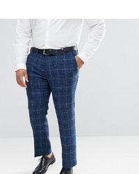 ASOS DESIGN Asos Plus Slim Suit Trousers In 100% Wool Harris Tweed Herringbone In Blue Check