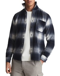 Reiss Daytona Plaid Wool Blend Flannel Button Up Shirt In Navy At Nordstrom