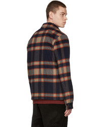 Ps By Paul Smith Navy Wool Check Overshirt