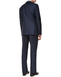Hugo Boss Boss Check Plaid Two Piece Wool Suit Blue