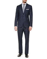 Hugo Boss Boss Check Plaid Two Piece Wool Suit Blue