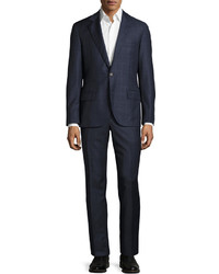 Brunello Cucinelli Plaidwindowpane Slim Fit Two Piece Wool Suit Blue