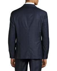 Brunello Cucinelli Plaidwindowpane Slim Fit Two Piece Wool Suit Blue