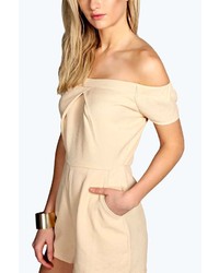 Boohoo Mikayla Textured Off The Shoulder Playsuit