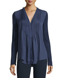 Navy Pleated Blouse