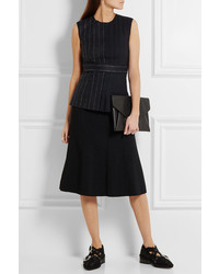 Cédric Charlier Pleated Wool Blend Top Navy