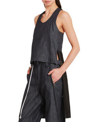Tim Coppens Cropped Chambray And Pleated Satin Tank Dark Denim