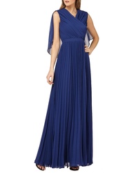 Kay Unger Capelet Sleeves Pleated Evening Dress